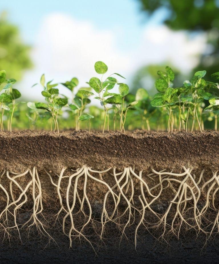 Humic and fulvic acid solutions supporting soil health and root development in agriculture